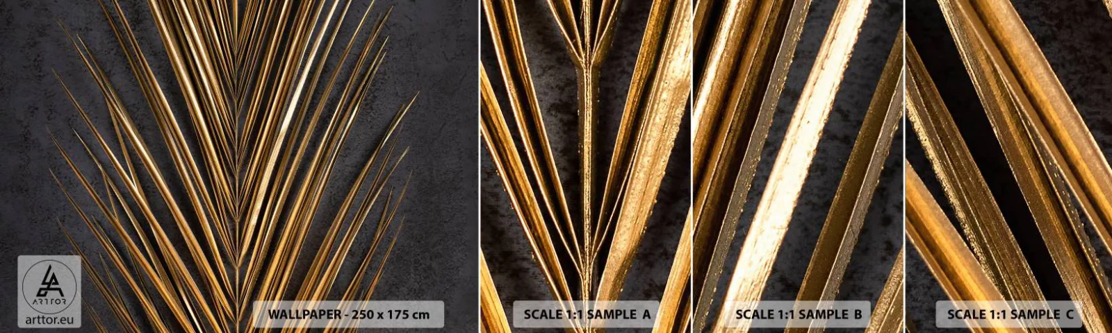 Fotobehang Staaltje Standard Eco - Het goud van de tropen - Palmblad, Deel, Abstractie - 100x30 cm
