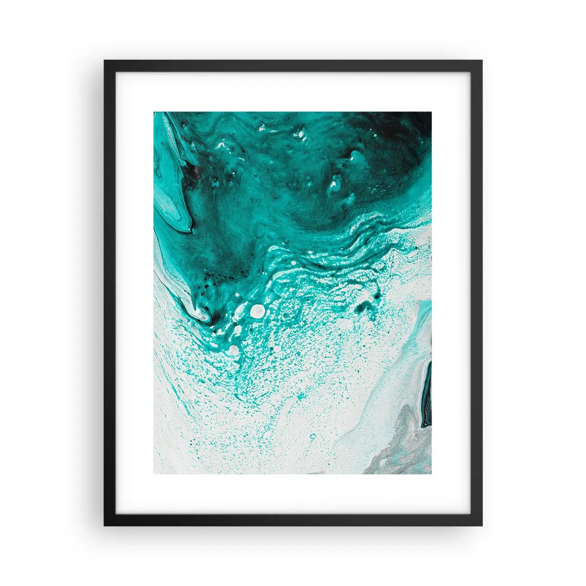 Poster in een zwarte lijst - Versmelten in wit en turkoois - 40x50 cm