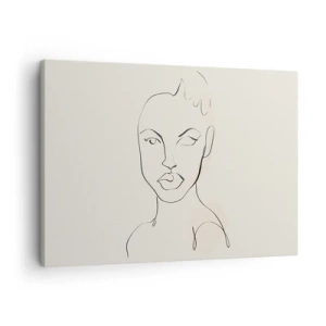 Schilderen op canvas - Minimalistische schets van een vrouwengezicht - 70x50cm - Een overzicht van sensualiteit - Moderne wanddecoratie voor woonkamer en slaapkamer ARTTOR