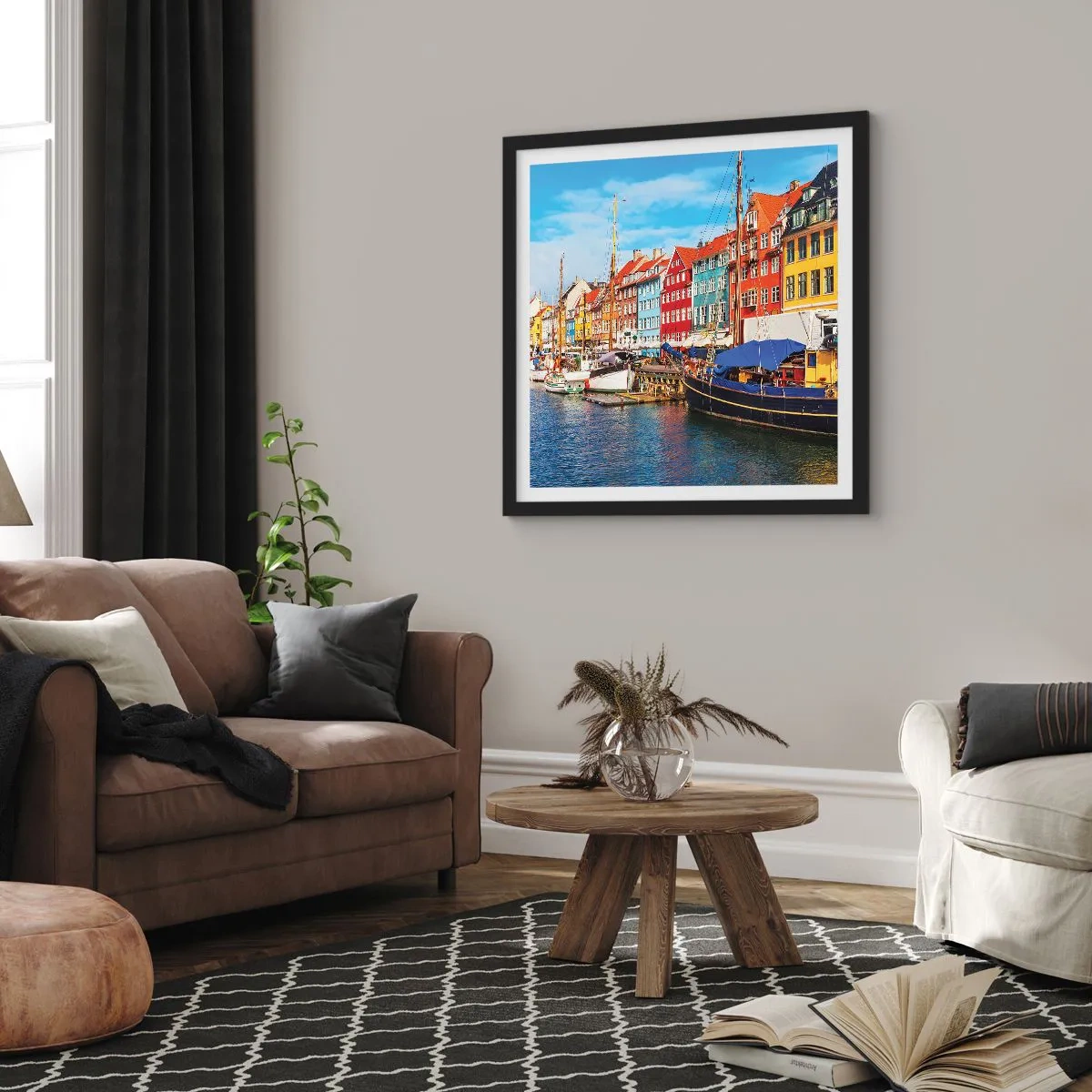 Poster in een zwarte lijst - Vrolijke werf - 60x60 cm