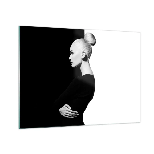 Schilderen op glas - Zwart-witportret van een vrouw in een elegante knot - 70x50cm - Gewoon een vrouw - Moderne wanddecoratie voor woonkamer en slaapkamer ARTTOR