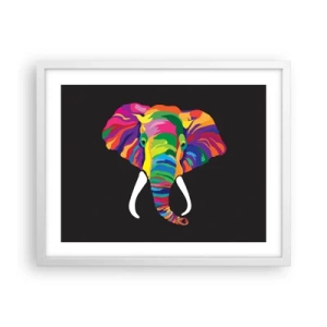 Poster in een witte lijst - De olifant die ervan hield om in de regenboog te baden - 50x40 cm