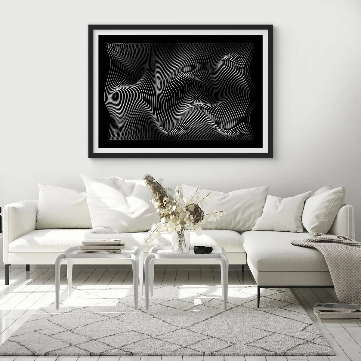 Poster in een zwarte lijst - Dans van licht in de ruimte - 50x40 cm