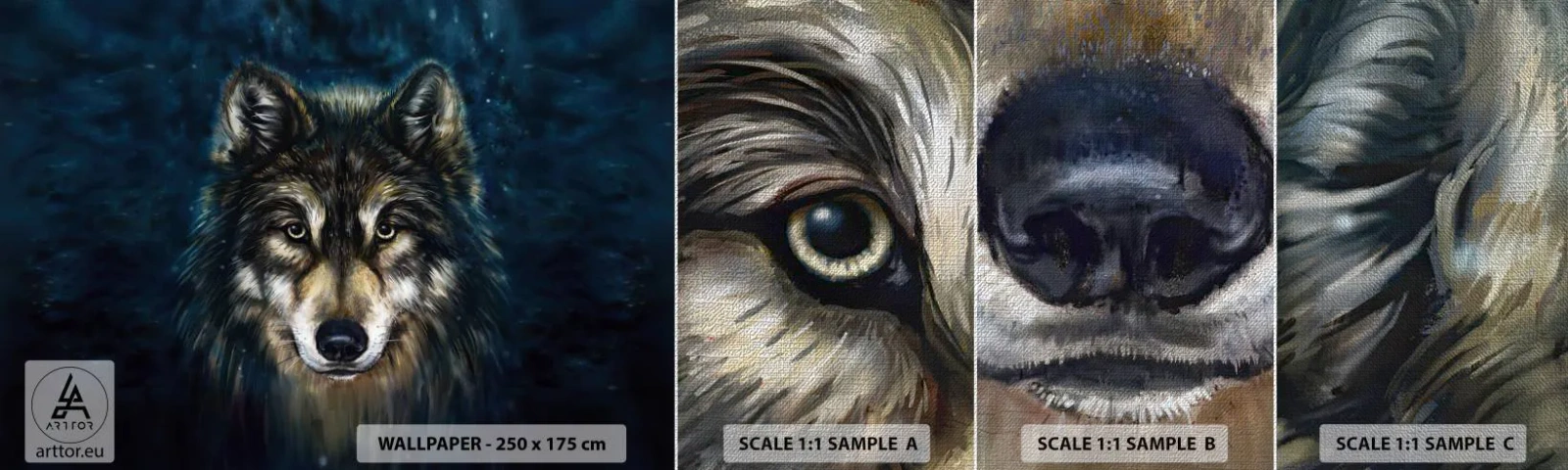 Fotobehang Monster Premium Canvas - Alfa? en omega - Wolf, Dieren, Schilderen - 100x30 cm