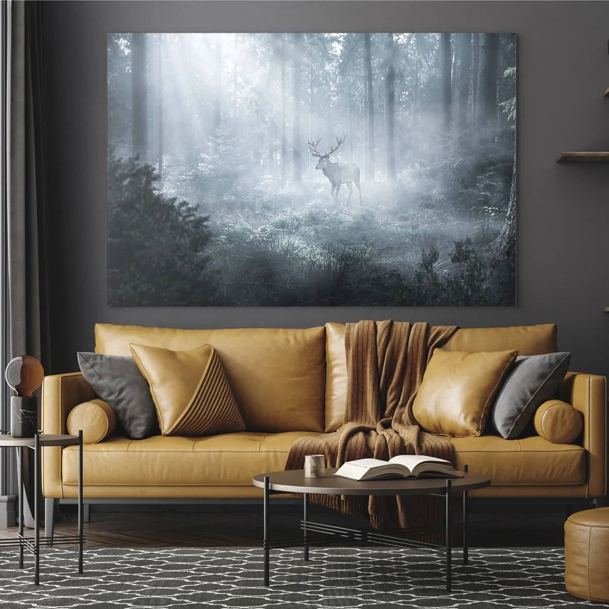 Schilderen op glas - Ochtendbezoek aan het landgoed - 120x80 cm