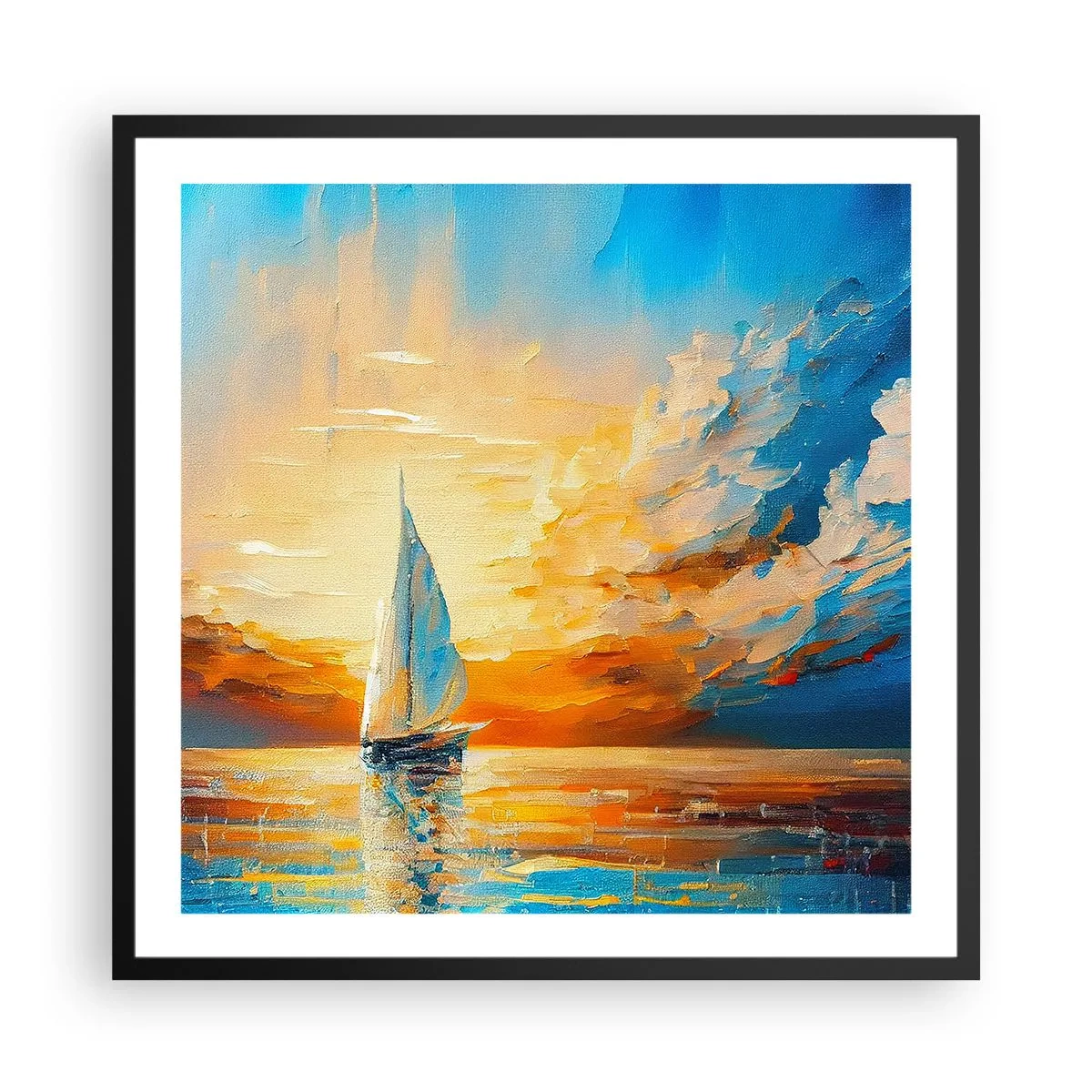 Poster in een zwarte lijst - Zeilen in goud - 60x60 cm