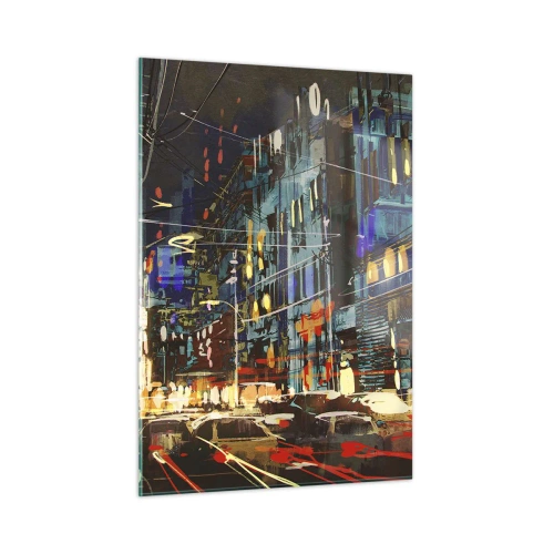 Schilderen op glas - Avonddrukte op straat - 50x70 cm