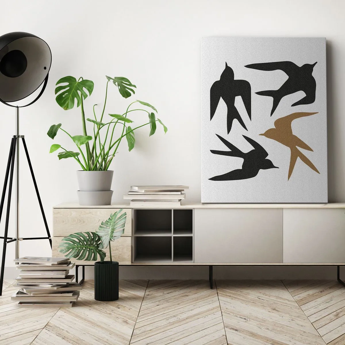 Schilderen op canvas - Zwaluwen spel - 45x80 cm