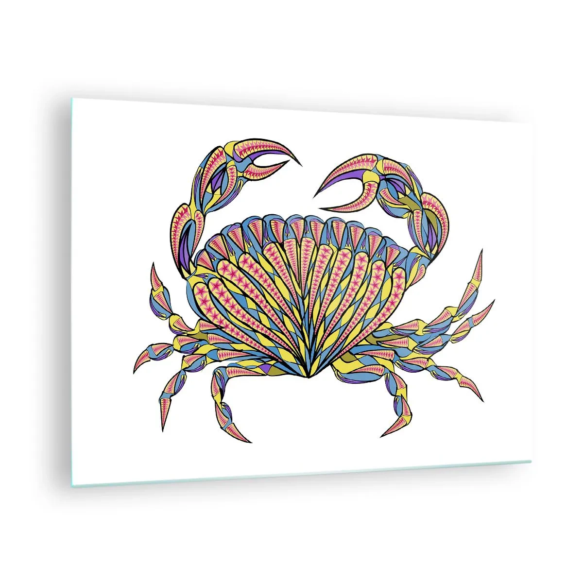 Schilderen op glas - Illustratie van een kleurrijke krab in geometrische stijl - 70x50cm - Zee sieraden - Moderne wanddecoratie voor woonkamer en slaapkamer ARTTOR