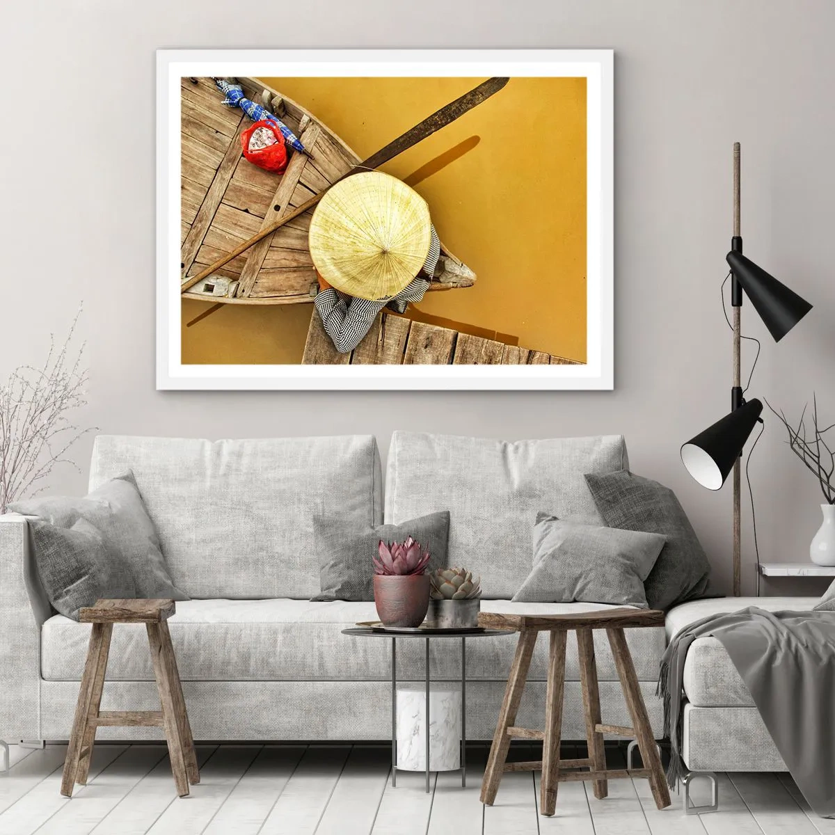 Poster in een witte lijst - Het leven op de Gele Rivier - 100x70 cm