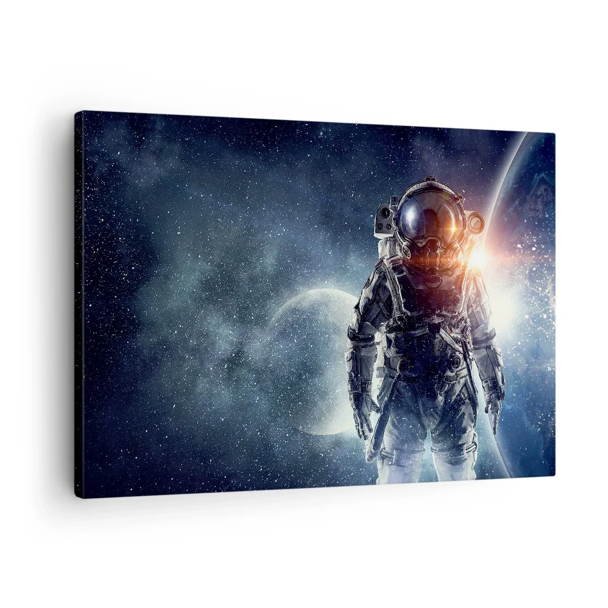 Schilderen op canvas - Astronaut tegen de achtergrond van de ruimte en planeet Aarde - 70x50cm - Ruimte avontuur - Moderne wanddecoratie voor woonkamer en slaapkamer ARTTOR