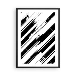 Poster in een zwarte lijst - Minimalistische zwart-wit abstractie met geometrische lijnen - 50x70cm - Een intense en dynamische compositie - Moderne wanddecoratie voor woonkamer en slaapkamer ARTTOR