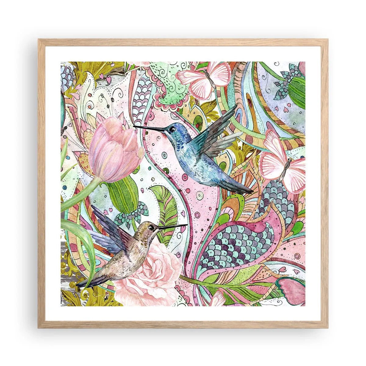 Een poster in een licht eiken lijst - Verstrikt in wijnstokken - 60x60 cm