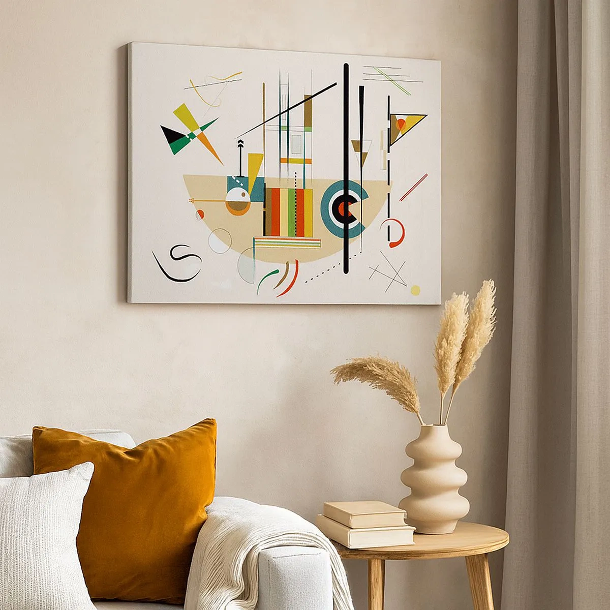 Schilderen op canvas - Kleurrijke abstractie met geometrische vormen - 70x50cm - En de wereld lacht - Moderne wanddecoratie voor woonkamer en slaapkamer ARTTOR