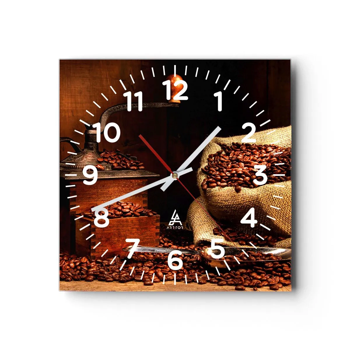Wandklok - Klok - Stilleven met koffiebonen en een molen - 30x30 cm