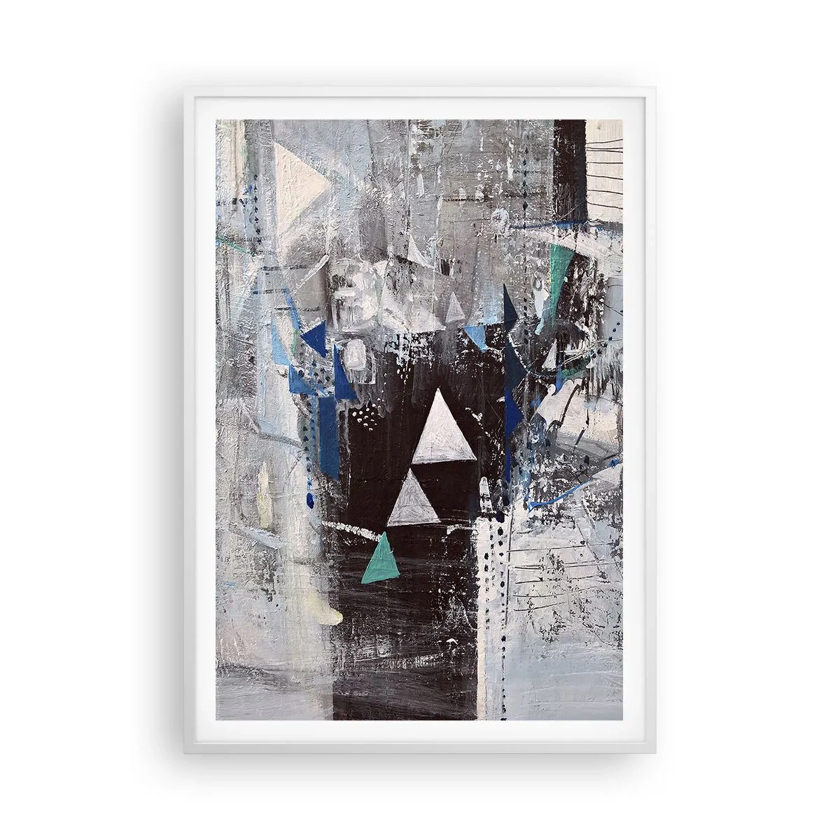 Poster in een witte lijst - Overschrijvende volgorde van driehoeken - 70x100 cm