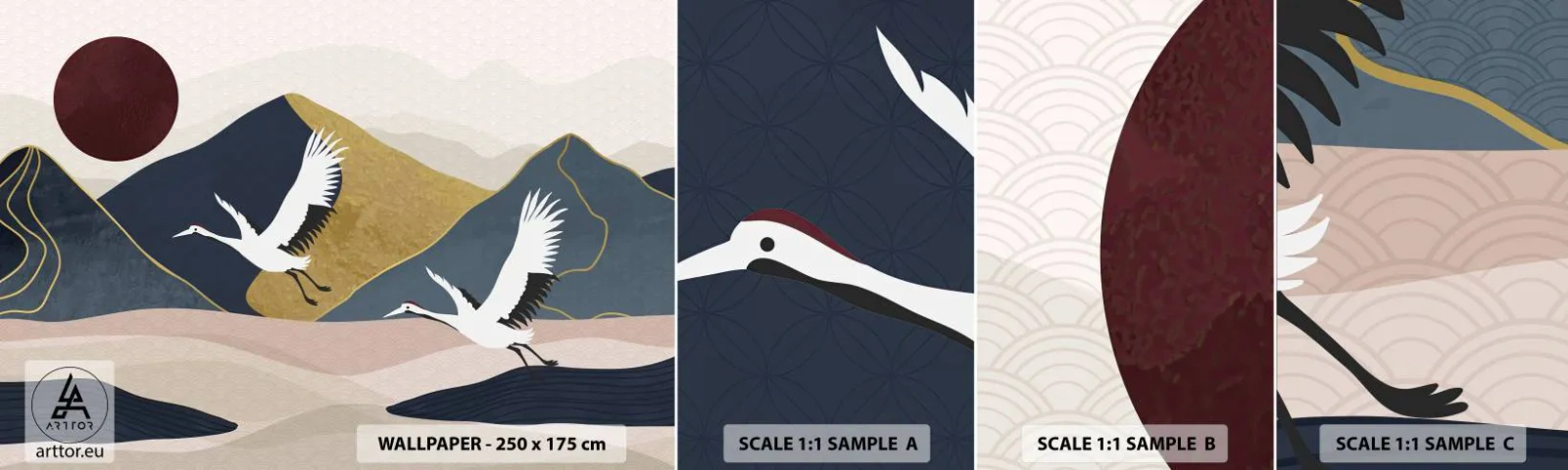 Fotobehang Staaltje Standard Eco - Het is weer een dag GEGAAN - Abstractie, Kranen, Bergen - 100x30 cm