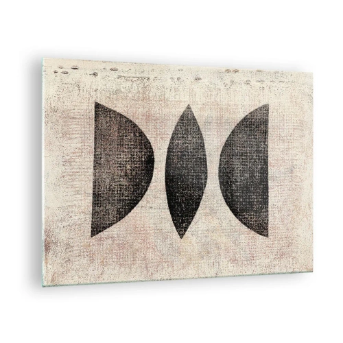 Schilderen op glas - Zwarte geometrische vormen op een beige achtergrond - 70x50cm - etnische abstractie - Moderne wanddecoratie voor woonkamer en slaapkamer ARTTOR