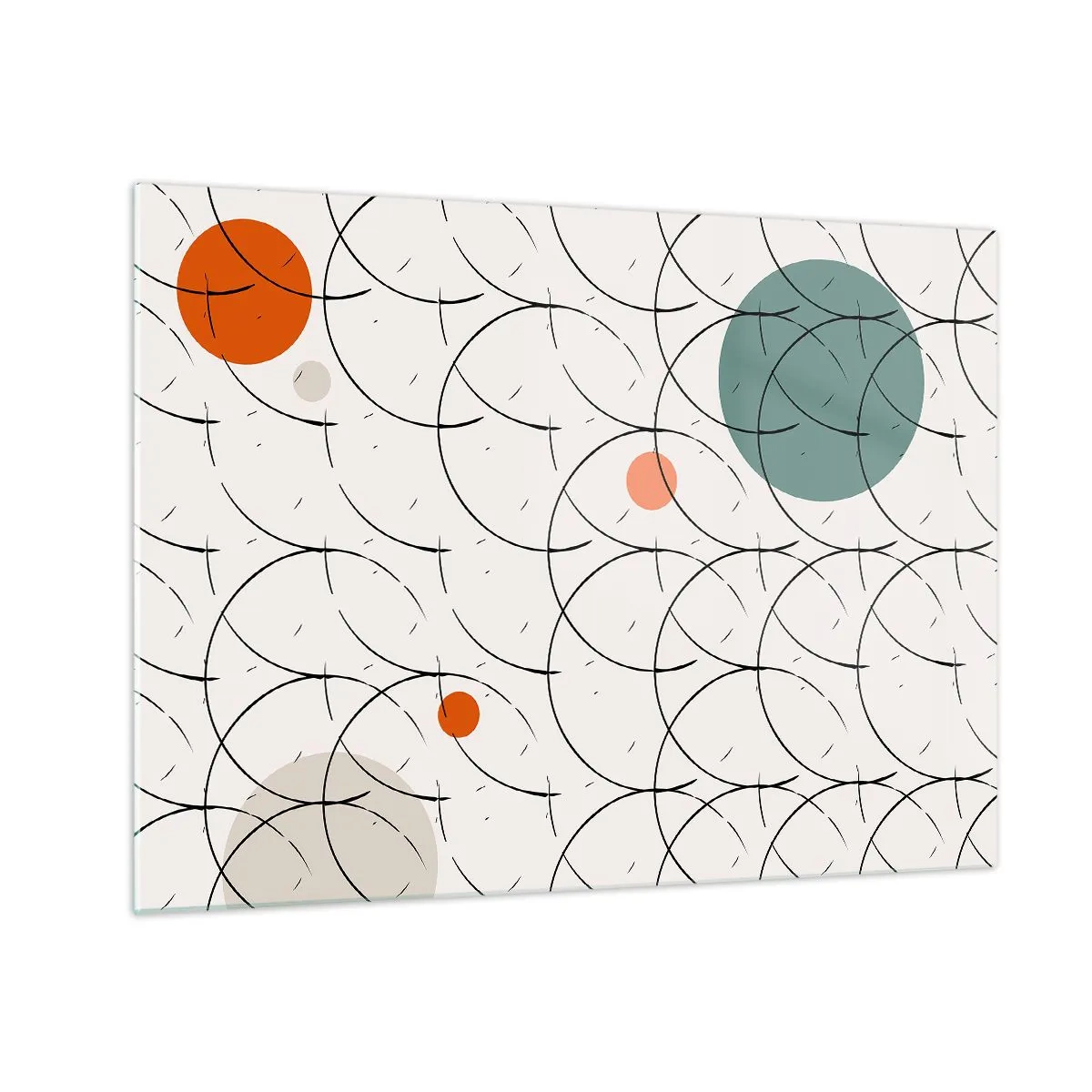 Schilderen op glas - Kleurrijke cirkels en zwarte lijnen op een lichte achtergrond in pop-artstijl. - 70x50cm - In de pop-art-sfeer - Moderne wanddecoratie voor woonkamer en slaapkamer ARTTOR