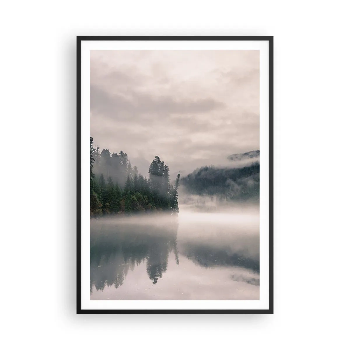 Poster in een zwarte lijst - In reflectie, in de mist - 70x100 cm