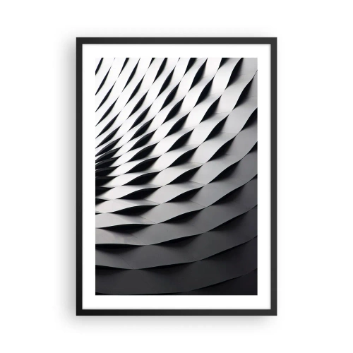 Poster in een zwarte lijst - Abstracte foto van een structuur met een zwart-wit patroon - 50x70cm - Aan de oppervlakte van de golven - Moderne wanddecoratie voor woonkamer en slaapkamer ARTTOR