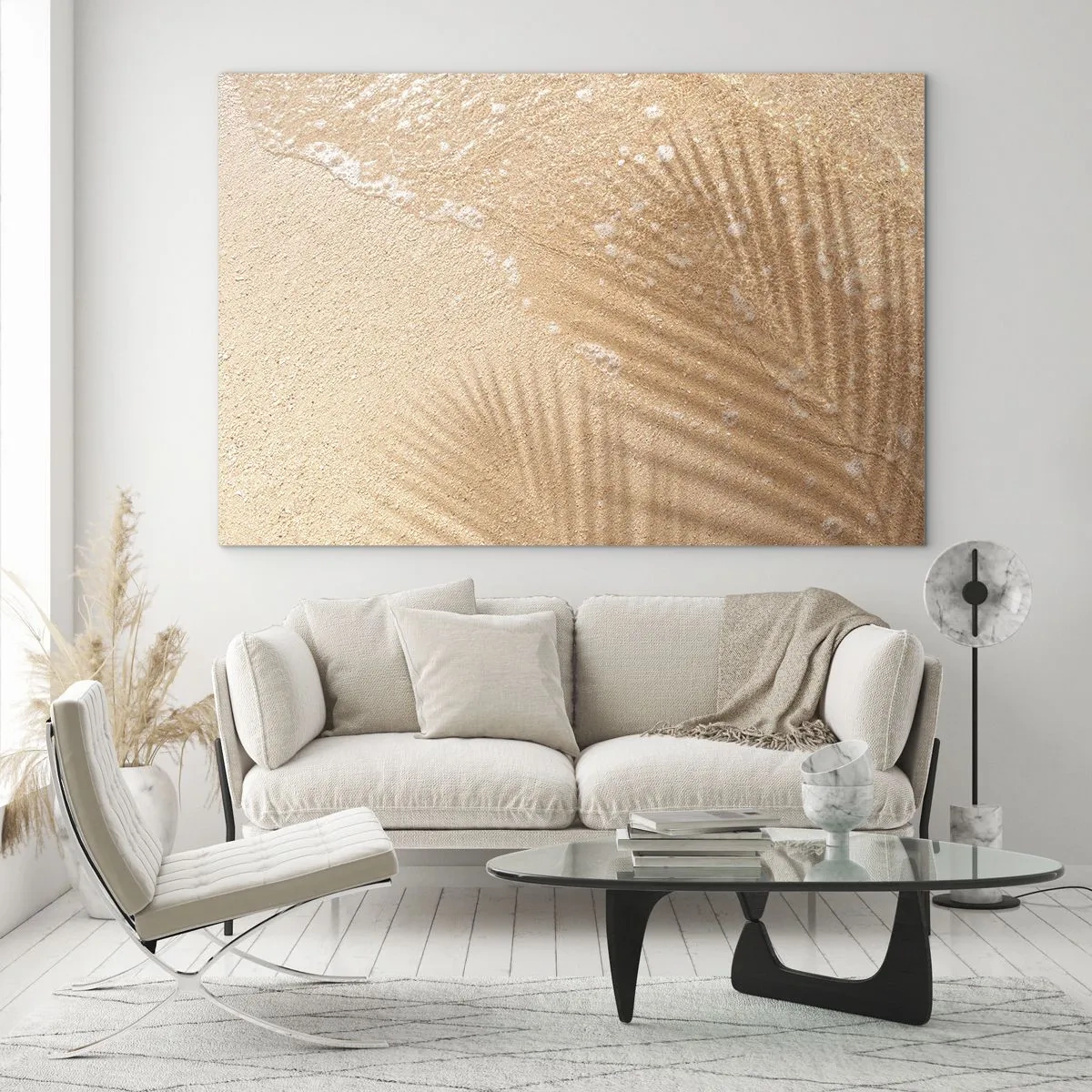 Schilderen op glas - Strand en schaduw op het zand - 70x50cm - De schaduw van een hete zomer - Moderne wanddecoratie voor woonkamer en slaapkamer ARTTOR