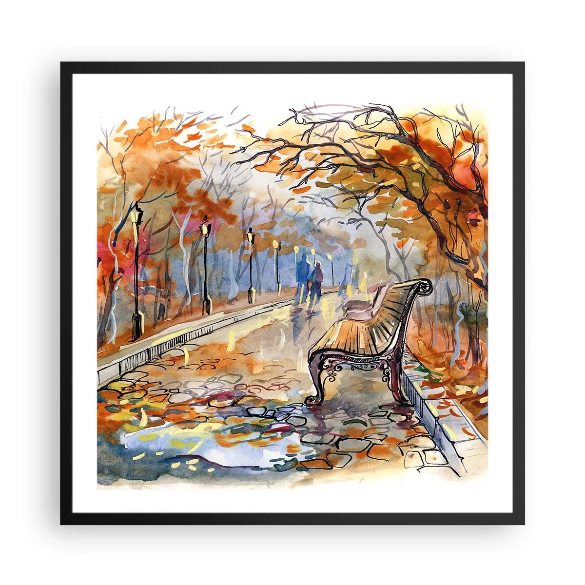 Poster in een zwarte lijst - Samen wandelen in de herfst - 60x60 cm