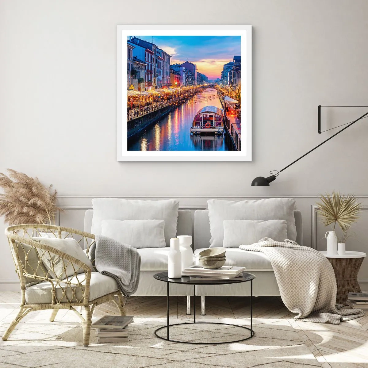 Poster in een witte lijst - Een avond vol licht en plezier - 60x60 cm