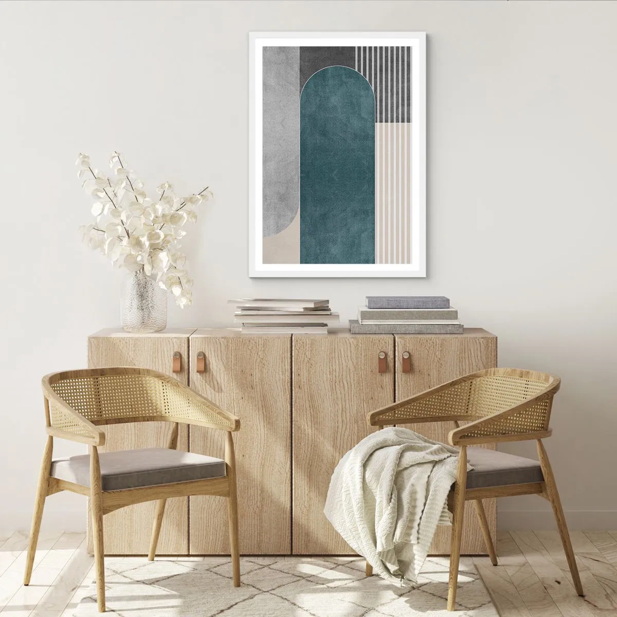 Poster in een witte lijst - Compositie op niveau - 70x100 cm