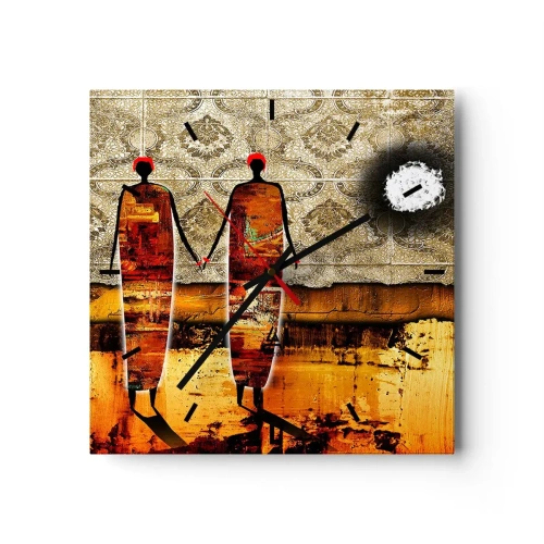 Wandklok - Klok - Etnische compositie in de kleuren van Afrika - 30x30 cm