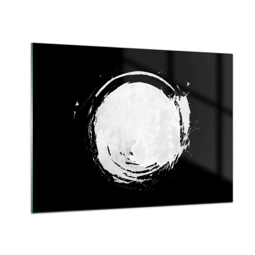 Schilderen op glas - Witte abstracte cirkel op een zwarte achtergrond - 70x50cm - Goede weg - Moderne wanddecoratie voor woonkamer en slaapkamer ARTTOR