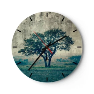 Wandklok - Klok - Een eenzame boom tegen een blauw landschap - 30x30cm - Een appelboom op een blauw veld? - Moderne wanddecoratie voor woonkamer, keuken en slaapkamer ARTTOR