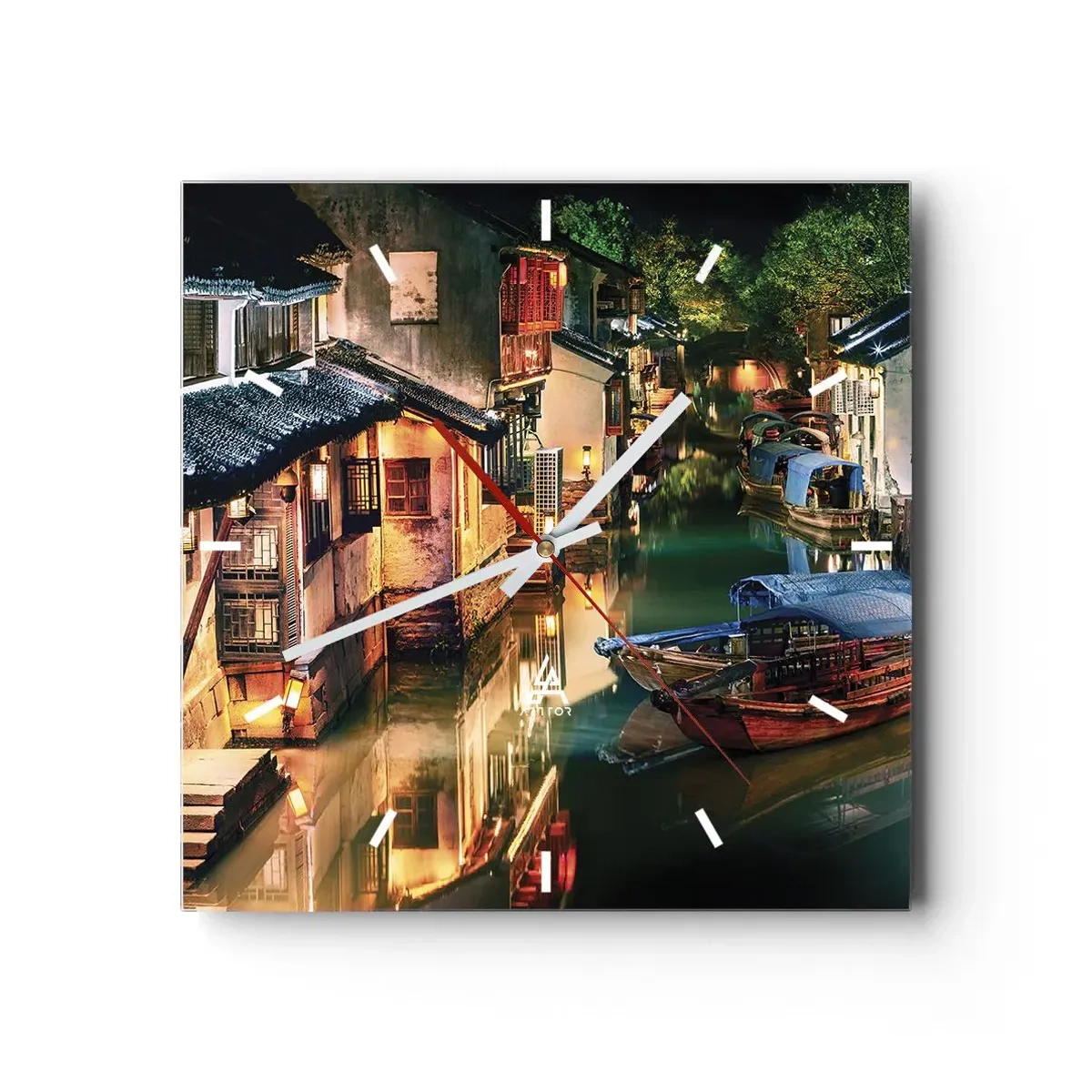 Wandklok - Klok - Een avond op een Chinese straat - 30x30 cm