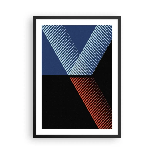 Poster in een zwarte lijst - Abstracte compositie van lijnen in blauw, zwart en rood - 50x70cm - Een eenvoudig verhaal - Moderne wanddecoratie voor woonkamer en slaapkamer ARTTOR