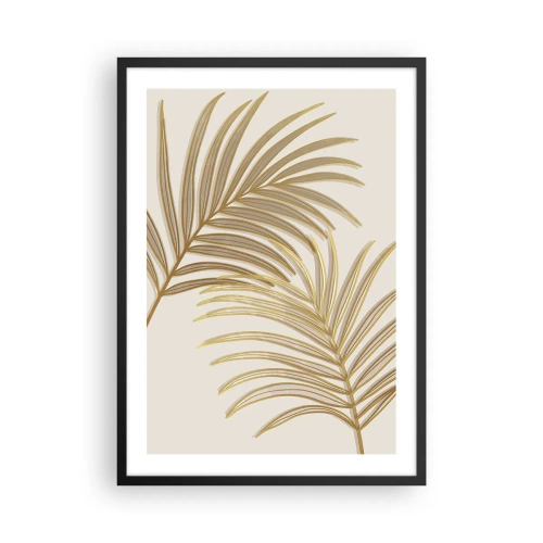 Poster in een zwarte lijst - Gouden palmbladeren in minimalistische stijl op een lichte achtergrond - 50x70cm - Gouden Palm! - Moderne wanddecoratie voor woonkamer en slaapkamer ARTTOR