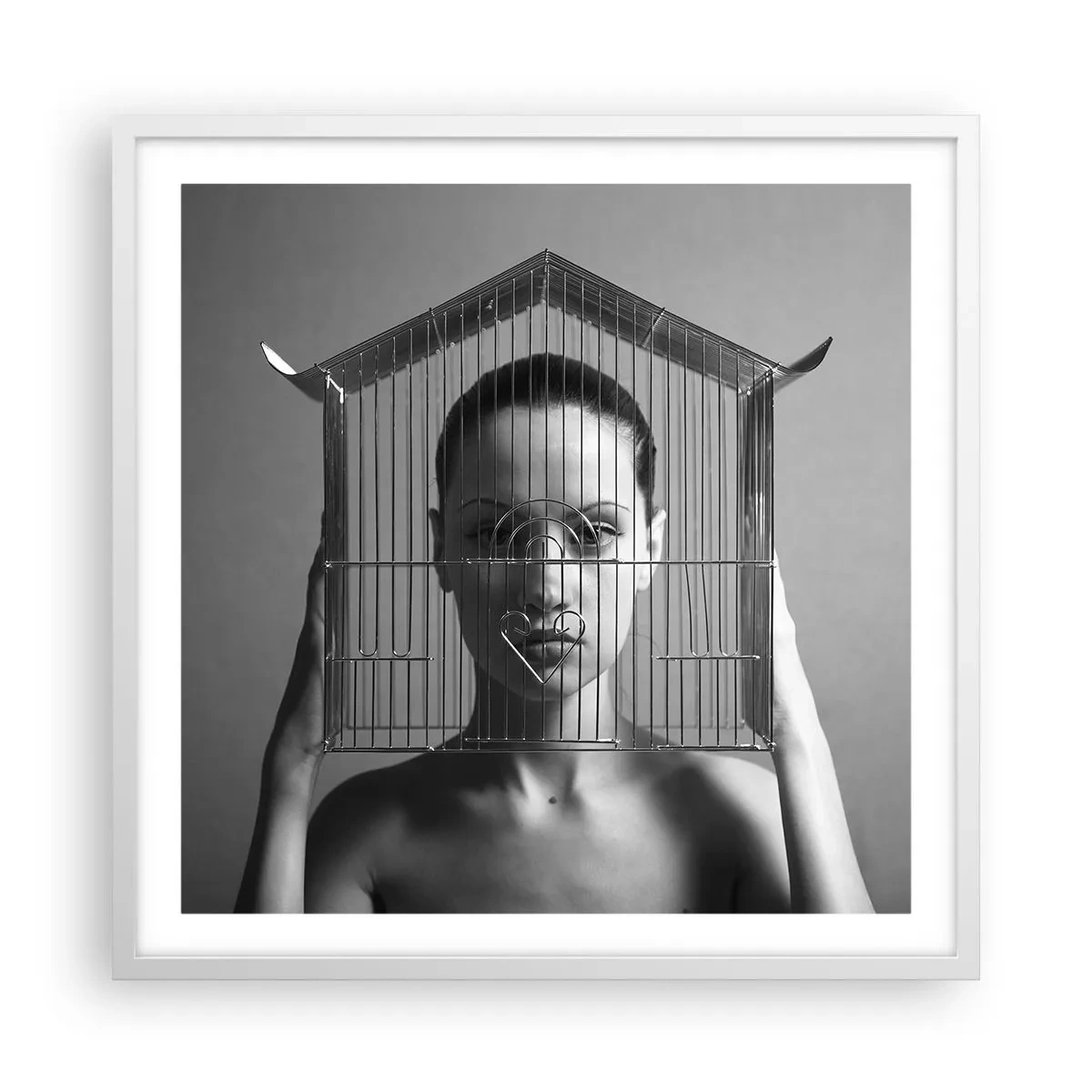 Poster in een witte lijst - Een ietwat surrealistisch portret - 60x60 cm