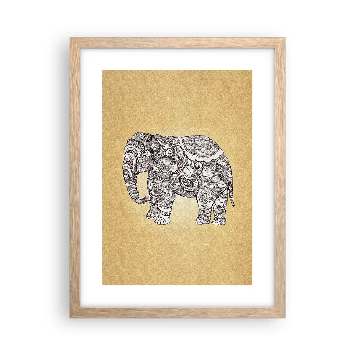 Een poster in een licht eiken lijst - De olifant heeft zichzelf bedekt - 30x40 cm