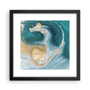 Poster in een zwarte lijst - Een werveling van goud en turkoois - 30x30 cm
