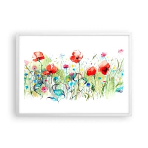 Poster in een witte lijst - Bloeiende meiweide - 70x50 cm