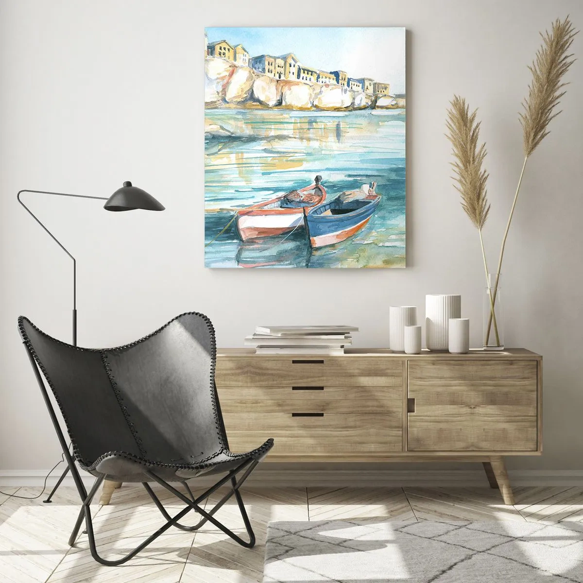 Schilderen op glas - Azuurblauw landschap - 50x70 cm