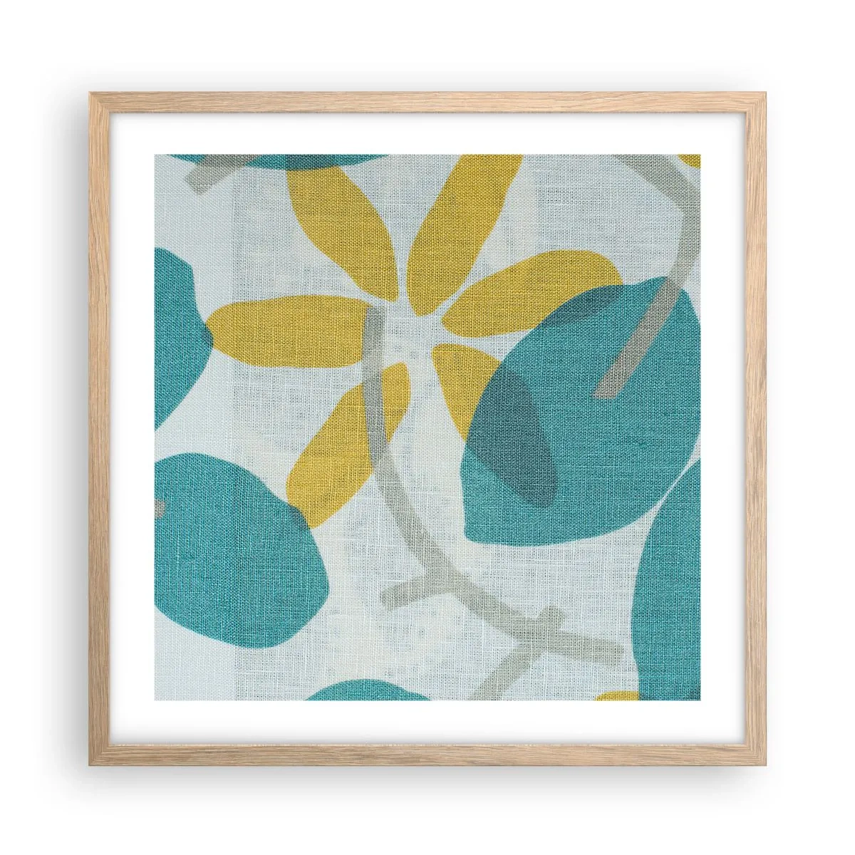 Een poster in een licht eiken lijst - Tussen de azuurblauwe bladeren - 50x50 cm