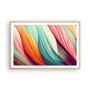Een poster in een licht eiken lijst - Regenboog geweven - 91x61 cm