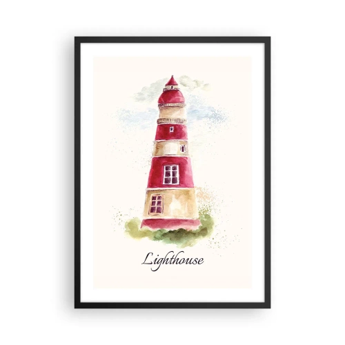 Poster in een zwarte lijst - Aquarelillustratie van een vuurtoren op een lichte achtergrond - 50x70cm - Er is altijd goed weer in de buurt - Moderne wanddecoratie voor woonkamer en slaapkamer ARTTOR