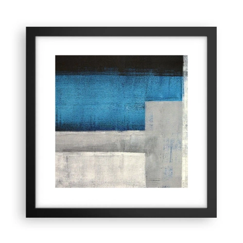 Poster in een zwarte lijst - Een poëtische compositie van grijs en blauw - 30x30 cm