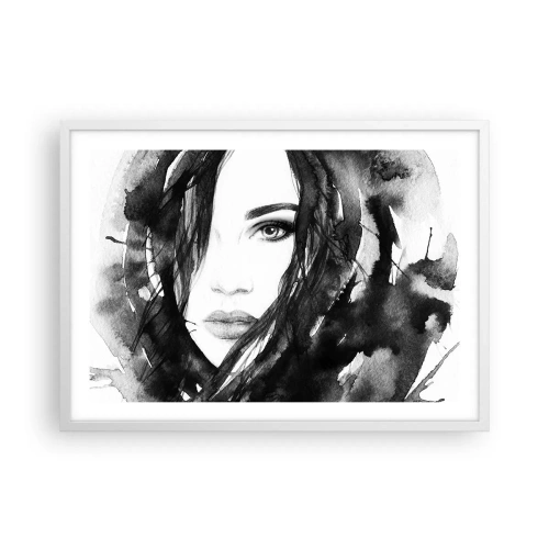 Poster in een witte lijst - Portret van een dame in zwart en wit - 70x50 cm