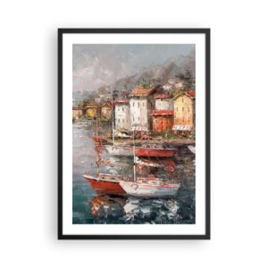 Poster in een zwarte lijst - Een pittoreske haven met zeilboten in impressionistische stijl - 50x70cm - Romantisch toevluchtsoord - Moderne wanddecoratie voor woonkamer en slaapkamer ARTTOR