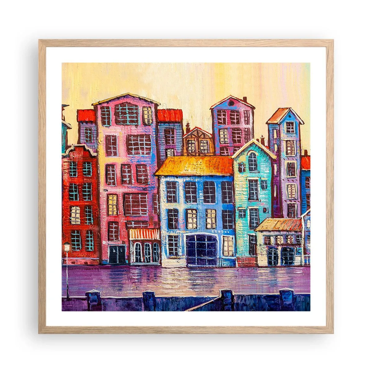 Een poster in een licht eiken lijst - Een stad als uit een sprookje - 60x60 cm