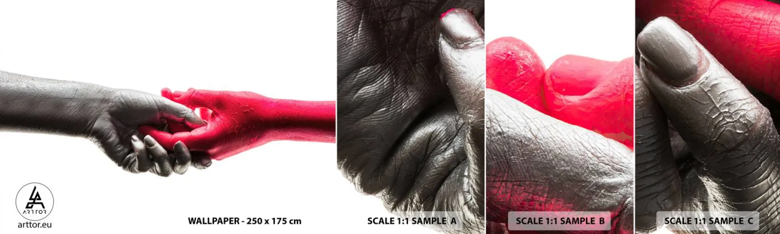 Fotobehang Staaltje Standard Eco - Samen, hoewel anders - Menselijke handen, Hand, Abstractie - 100x30 cm