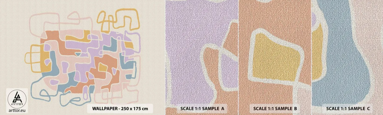 Fotobehang Monster Premium Canvas - Labyrint – een vreugdevol avontuur - Minimalisme, Pastel, Lijnen - 100x30 cm