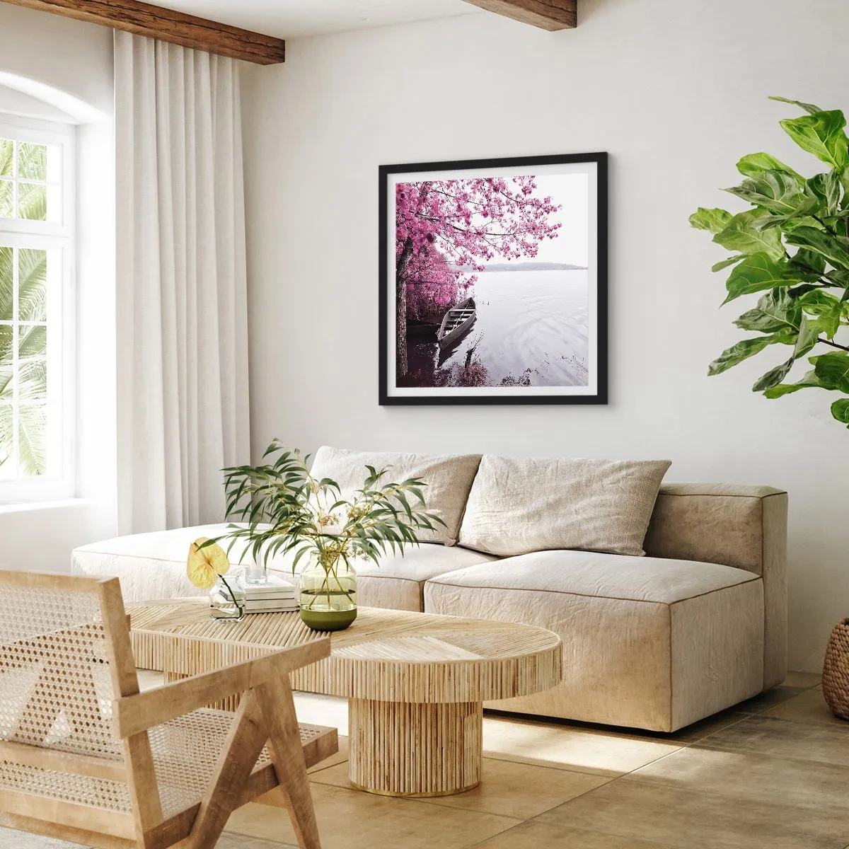 Poster in een zwarte lijst - In roze stilte - 60x60 cm